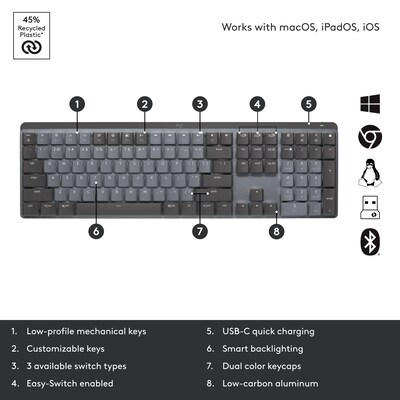 Logitech MX Mechanical Tactile Quiet Wireless Ergonomic Keyboard, Graphite (920-010547)