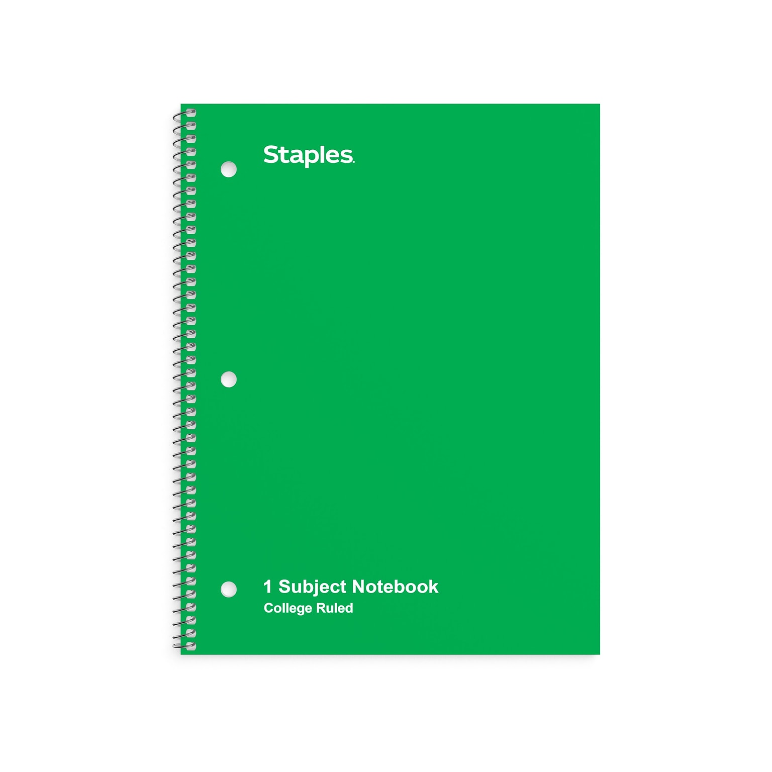 Staples 1-Subject Notebook, 8 x 10.5, College Ruled, 70 Sheets, Green (TR27502)