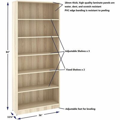 Lorell 84" 6-Shelf Bookcase with Adjustable-Shelves, Modern Elm Laminate (LLR66344)