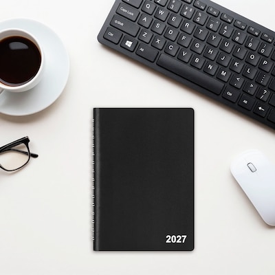 2027 Staples 5" x 8" Daily Appointment Book, Faux Leather Cover, Black (ST58452-27)