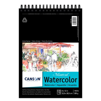 Canson Artist Series 9 x 12 Wire Bound Montval Watercolor Pad, 12 Sheets/Pad, 3/Bundle (MCXC100511