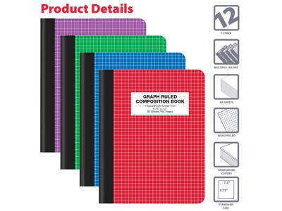 Better Office 1-Subject Composition Notebooks, 7.5 x 9.75, Graph Ruled, 80 Sheets, 12/Pack (25612-