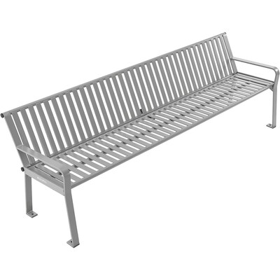 Global Industrial 8' Outdoor Bench with Back, Vertical Steel Slat, Gray (694855GYKD)
