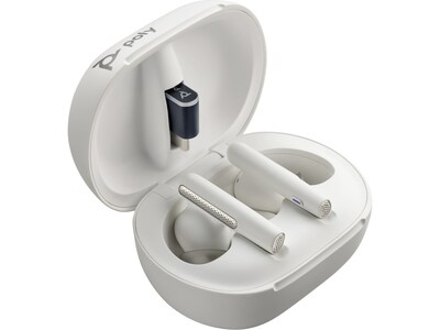 Poly Voyager Free 60+ UC Wireless Noise Cancelling Bluetooth Earbuds, USB-A, MS Certified, White San