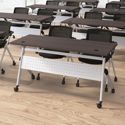 Bush Business Furniture Envision 72"W Foldable Training Room Table with 2 Chairs, Storm Gray (NVS006SG)