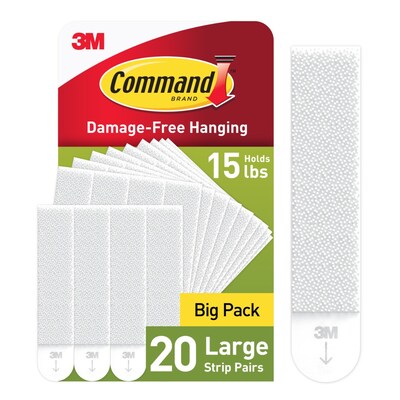 Command Large Hanging Strips, 16 lb., White, 20 Pairs/Pack (17206-20NA)