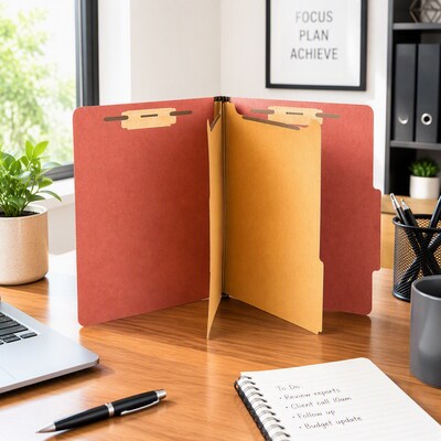 Staples® Recycled Pressboard Classification Folder, 2-Dividers, 2 1/2" Expansion, Letter Size, Brick Red, 20/Box (ST614615-CC)