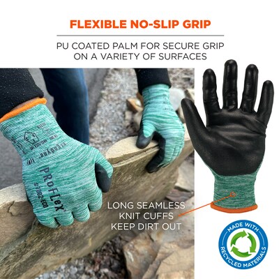 Ergodyne ProFlex 7002-ECO Recycled PU Coated Gloves, 15 Gauge, Green, Small (10562)