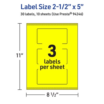 Avery Laser/Inkjet Rectangle Multipurpose Labels, 2.5" x 5", Neon Yellow, 30/Pack (94246)