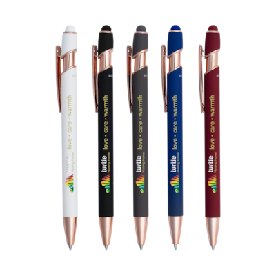 Custom Lexi Stylus Satin Soft Touch Gel Click Pen With Rose Gold (Recycled Aluminum)