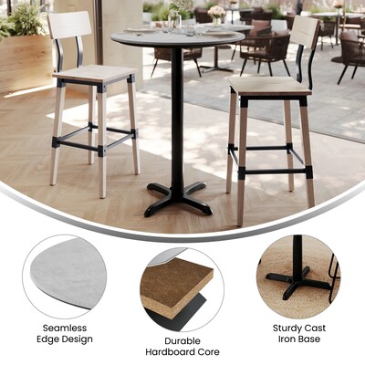 Flash Furniture Acadia 31.25" Round Wooden Dining Table with X-Base, Gray Faux Concrete/Black Base (STRD31CGT2222B)