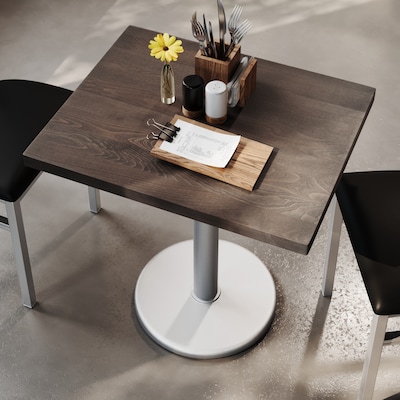 Flash Furniture Bennett Wooden Commercial Indoor Table, 30" x 24", Dark Brown Top/Silver Base (GSF2430DBTR18S)