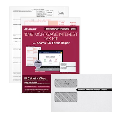 Adams 2025 1098 Mortgage Interest Tax Forms Kit, 2-Part, 2-Up, A and B, 12/Pack (STAX1098-25)