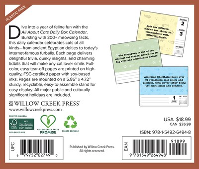 2027 Willow Creek All About Cats 6.2 x 5.4 Daily Day-to-Day Calendar, Assorted Colors (64948)