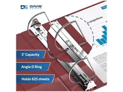 Davis Group Premium Economy 3" 3-Ring Non-View Binders, D-Ring, Burgundy, 6/Pack (2305-08-06)