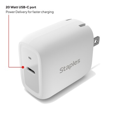 Staples® USB-C Wall Charger with Lightning Cable for iPhone/iPad, White (NX60446)