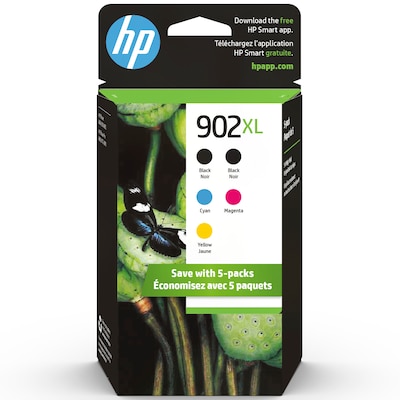 HP 902XL Black/Cyan/Magenta/Yellow High Yield Ink Cartridge, 5/Pack (6ZA01AN#140)