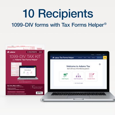 Adams 2025 1099-DIV Tax Forms Kit, 4-Part, 2-Up, 10/Pack (STAX5DV-25)