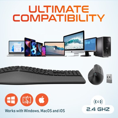 Delton KB250/S38 Wireless Ergonomic Keyboard and Optical Mouse Combo, Black (DKME250S38-WB)