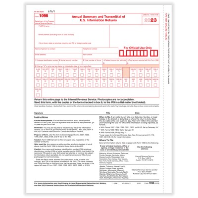 ComplyRight® 2023 1096 Annual Transmittal For U.S. Information Returns Tax Form, 25/Pack (510025)