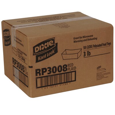 Dixie Kant Leek Polycoated Food Tray by GP PRO, 3 lb., Red Plaid, 500/Carton (RP3008)