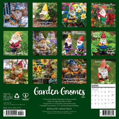 2026 Willow Creek Garden Gnomes 12 x 12 Monthly Wall Calendar (51191)
