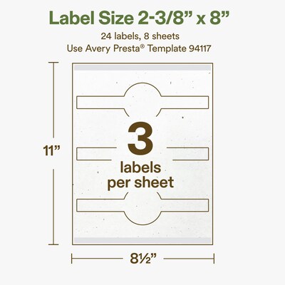 Avery Wraparound Band Laser/Inkjet Multipurpose Labels, 2-3/8" x 8", Off-White (24/Pack)