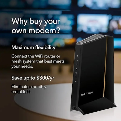 Netgear Nighthawk 32 x 8 DOCSIS 3.1 Cable Modem, Black (CM3000-100NAS)