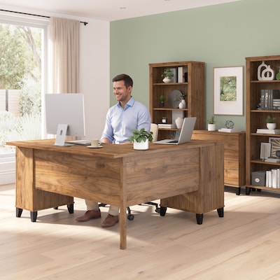 Bush Home Somerset 60" W L Shaped Office Desk with Storage, Fresh Walnut (WC81330K)
