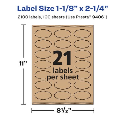 Avery Laser/Inkjet Decorative Edge Multipurpose Labels, 1-1/8" x 2-1/4", Kraft Brown, 2100 Labels/Box ( 94061)