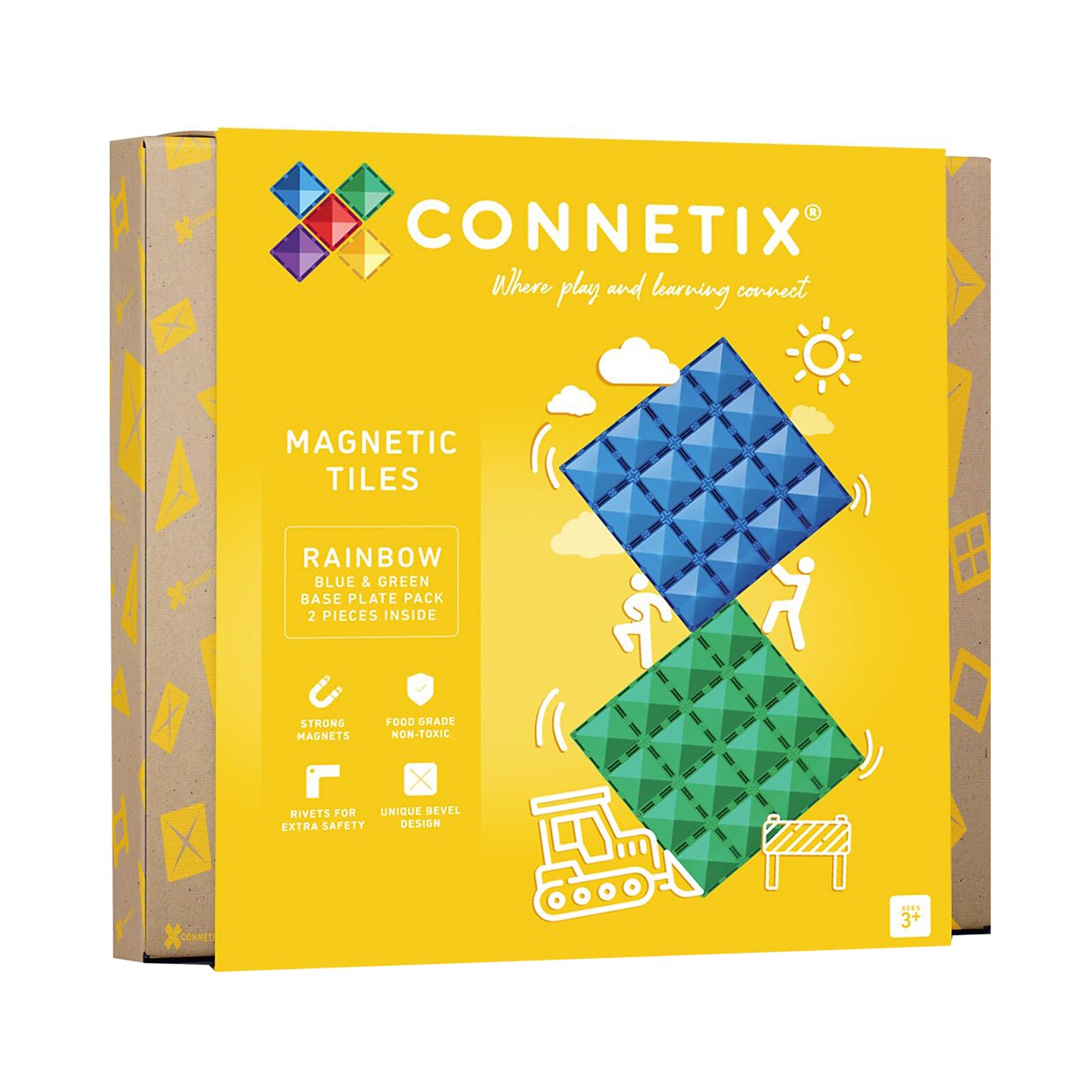 Connetix Magnetic Tiles Rainbow Blue & Green Base Plate, 2 Pieces (CNTRBG002BP)