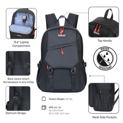 DUKAP DELRAY Laptop Compatible Backpack, Large, Black (BDK-DEL-BLK)