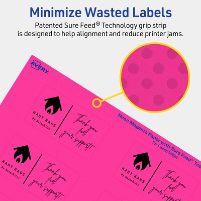 Avery Laser/Inkjet Rectangle Multipurpose Labels, 1.5" x 2.75", Neon Magenta, 200/Pack (94230)