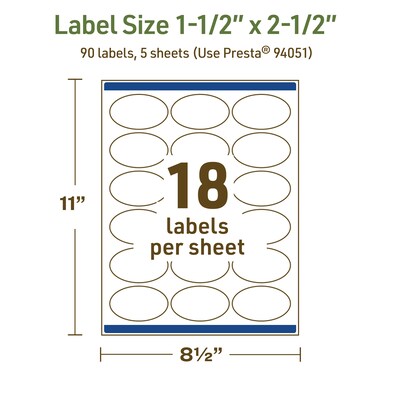 Avery Dissolvable Oval Multipurpose Labels, 1.5" x 2.5", Off-white, 90/Pack (94051)