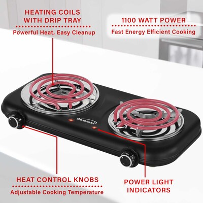Brentwood 1,100-Watt Countertop Electric Double Burner, Black (TS-363BK)