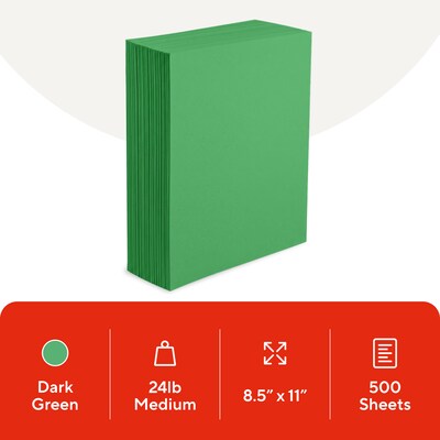 Staples Brights Multipurpose Paper, 24 lbs., 8.5 x 11, Dark Green, 500/Ream (20103)