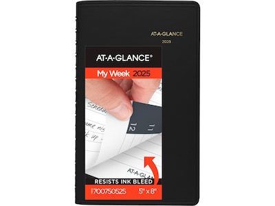 2025 AT-A-GLANCE 5 x 8 Weekly Appointment Book, Faux Leather Cover, Black (70-075-05-25)