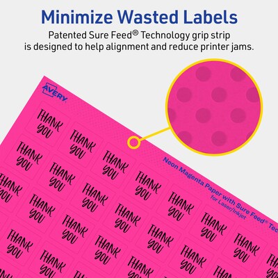 Avery Laser/Inkjet Square Multipurpose Labels, 0.75" x 0.75", Neon Magenta, 800/Pack (94102)