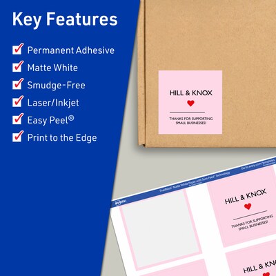 Avery TrueBlock Laser/Inkjet Square Multipurpose Labels, 2.75 x 2.75, White, 600/Box (94109)