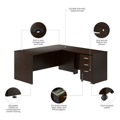 Bush Business Furniture Westfield 66"W L Shaped Desk with 42W Return and Mobile File Cabinet, Mocha Cherry (SRC165MRSU)