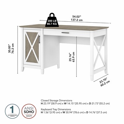 Bush Furniture Key West 54"W Computer Desk with Keyboard Tray and Storage, Shiplap Gray/Pure White (KWD154G2W-03)