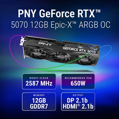 PNY NVIDIA GeForce RTX 5070 OC Triple Fan PCIe 5.0 12GB GDDR7 Gaming Graphics Card, 2325 MHz Core, B