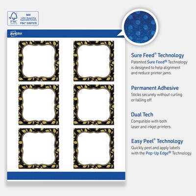 Avery Square Laser/Inkjet Multipurpose Labels, 3" x 3", White, 60/Pack (19479370919)