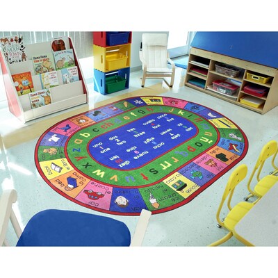 Joy Carpets LenguaLink Spanish Nylon 5'4" x 7'8" Oval Machine Tufted Rug, Multicolored (1412CC)