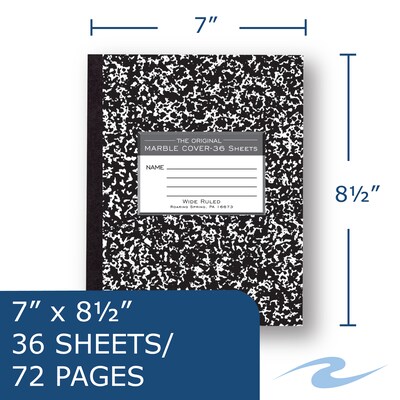 Roaring Spring Paper Products Composition Notebooks, 7 x 8.5, Wide Ruled, 36 Sheets, Black (77332)