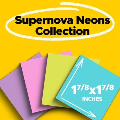 Post-it Super Sticky Notes, 1-7/8 x 1-7/8, Supernova Neons Collection, 90 Sheets/Pad, 8 Pads/Pack