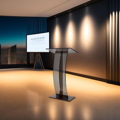AdirOffice 47" Speaker Podium Lectern, Transparent Black (661-03-BLK)
