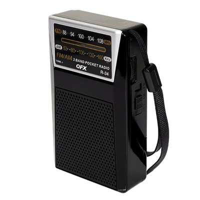 QFX Wireless Portable & Rechargeable AM/FM Radio with Headphone Output, Black (R-34)