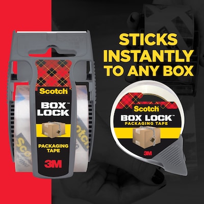 Scotch Box Lock Shipping Packing Tape with Refillable Dispensers, 1.88 in x 54.6 yd, Clear, 4/Pack (3950-4RD)