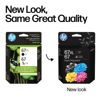 HP 67XL/67 Black High Yield and Tri-Color Standard Yield Ink Cartridge, 2/Pack (3YP30AN#140)